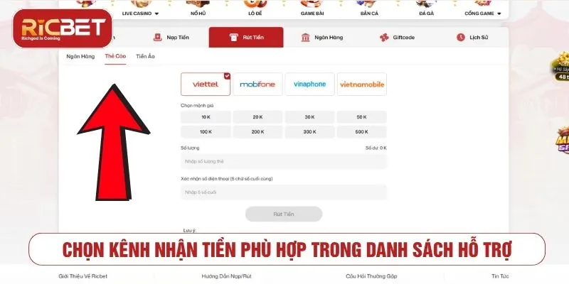Chọn phương thức nhận tiền phù hợp khi rút tiền RICBET