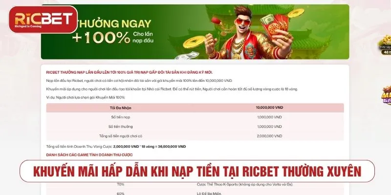Nạp Tiền RICBET - Hướng Dẫn Giao Dịch An Toàn Lưu ý điều kiện khuyến mãi khi nạp tiền RICBET