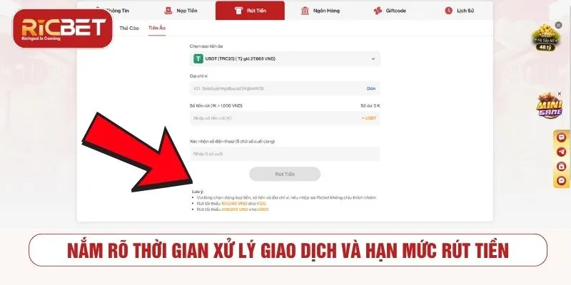 Thời gian xử lý và hạn mức rút tiền RICBET cần kiểm tra